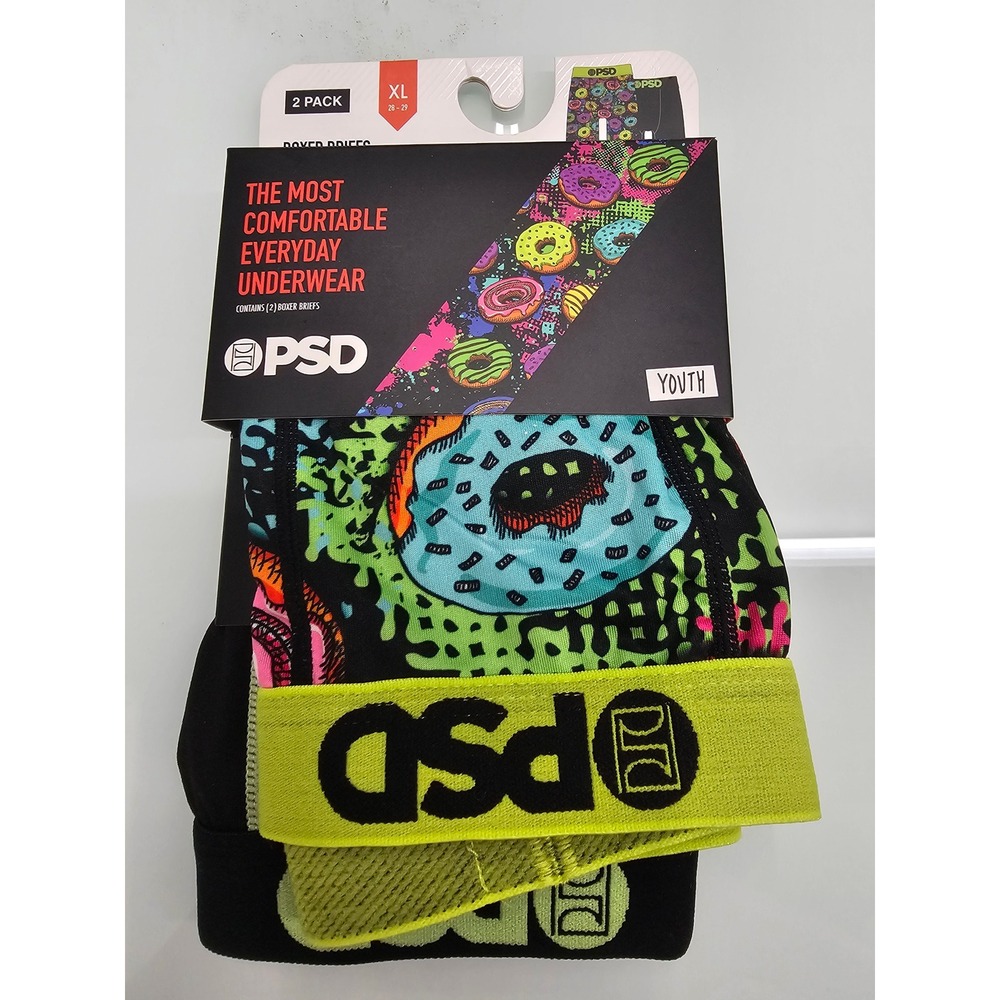 PSD Youth Boxer Briefs 2 Pack Donut Print Black XL 28-29 New Underwear T0215